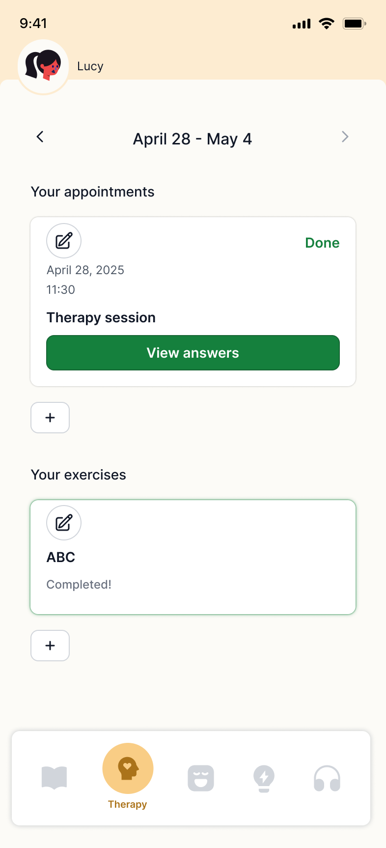 Therapy section showing completed session